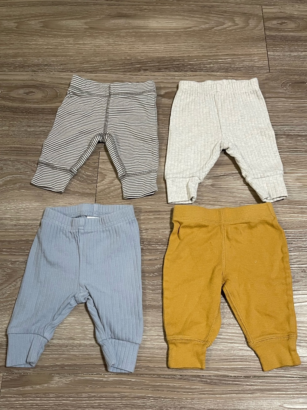Baby Jogger Pants Set - Striped Gray, Cream, Blue & Mustard